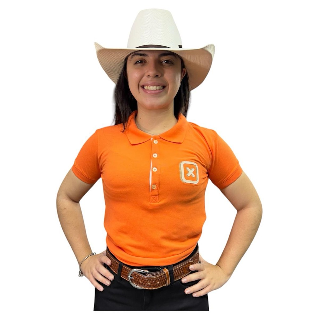 CAMISETA GOLA POLO TXC FEMININA SLIM CUSTOM BORDADO LARANJA