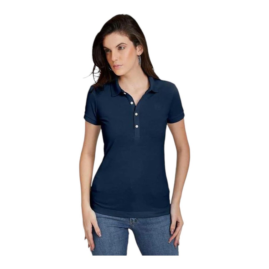 CAMISETA GOLA POLO TXC FEMININA SLIM CUSTOM BORDADO MARINHO