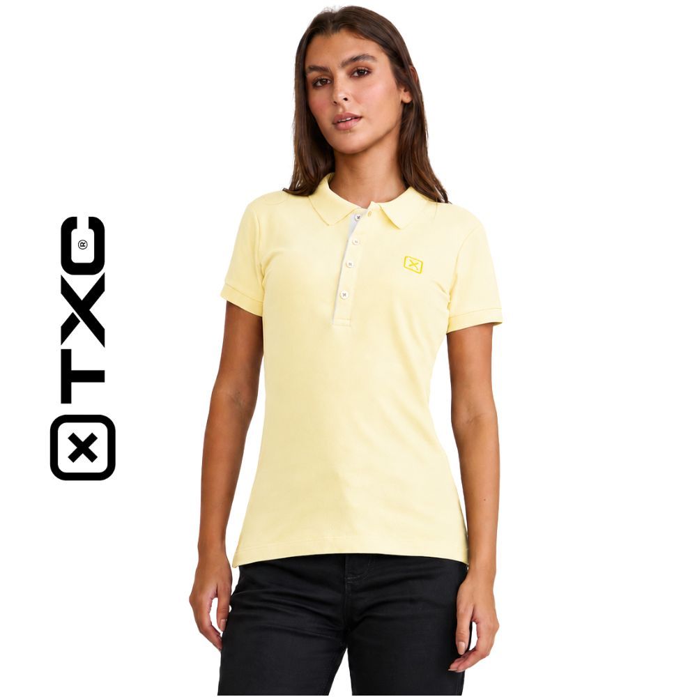 Camisa Polo Feminina TXC Custom Amarelo Bebê Manga Curta Logo Bordada Ref: 27057