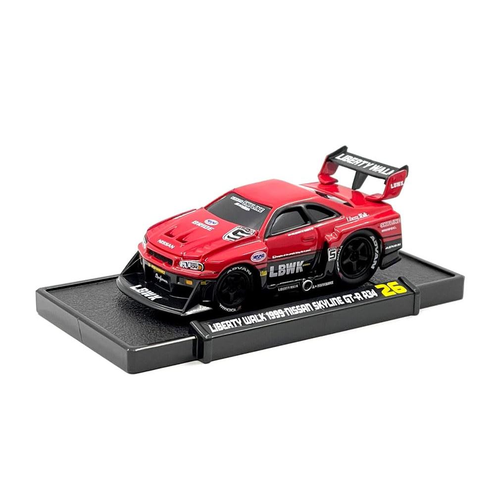 Maisto Muscle Machines 1/64 Liberty Walk Nissan GT-R R34 1999 Red Diecast Mini Car