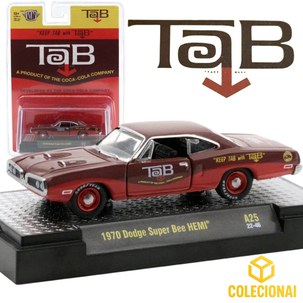 Miniatura 1:64 1970 Dodge Super Bee HEMI Coca-Cola Tab M2 Machines Muscle Car Clássico Colecionável Metal Die-Cast Raro