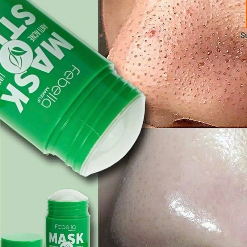 Máscara Chá Verde Remover de Cravos Anti-Acne Hidratante Beleza Pele Facial Clean Face Clareador Mask Stick FEBELLA On S