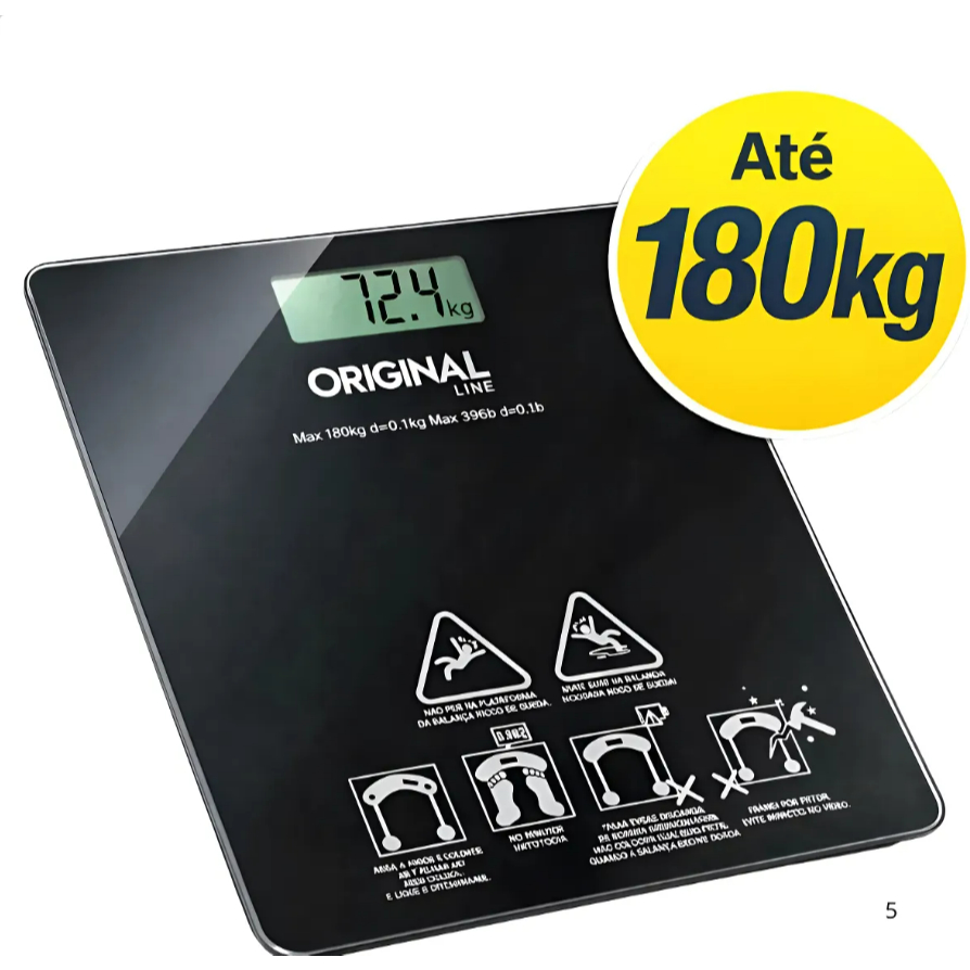 Balança Corporal Digital Premium Até 180kg Vidro Temperado Elegante Portátil - Balança de banheiro - balança domestica