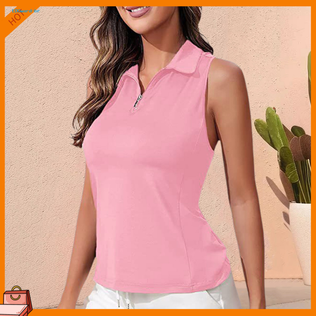 Women’s Golf Vest Sleeveless Tank Top Quick Dry Athletic T-shirt with Zipper Neckline Slim Fit Racerback Sport Lightwe