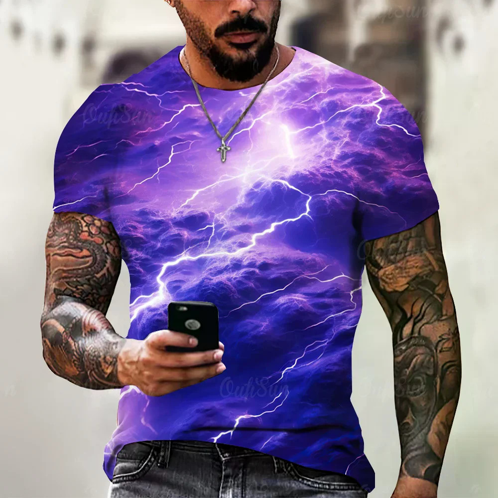 Lightning 3D Print Sport Quick-dry Breatha Camiseta Masculina De Tamanho Grande Outdoor Street Casual Verão Harajuku ate