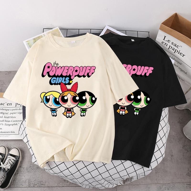 Camiseta Unissex Meninas Super Poderosas Blusas Anime Góticas Harajuku 100% Algodão