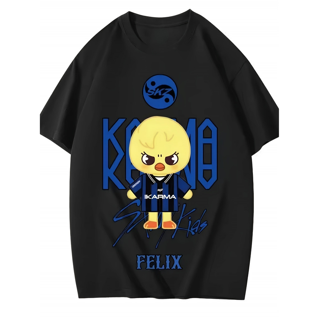 Camiseta Oversized 2026 Camiseta KPOP HYUNJIN FELIX Cartoon Harajuku Street Style Unissex Confortável Moderna Estilosa C