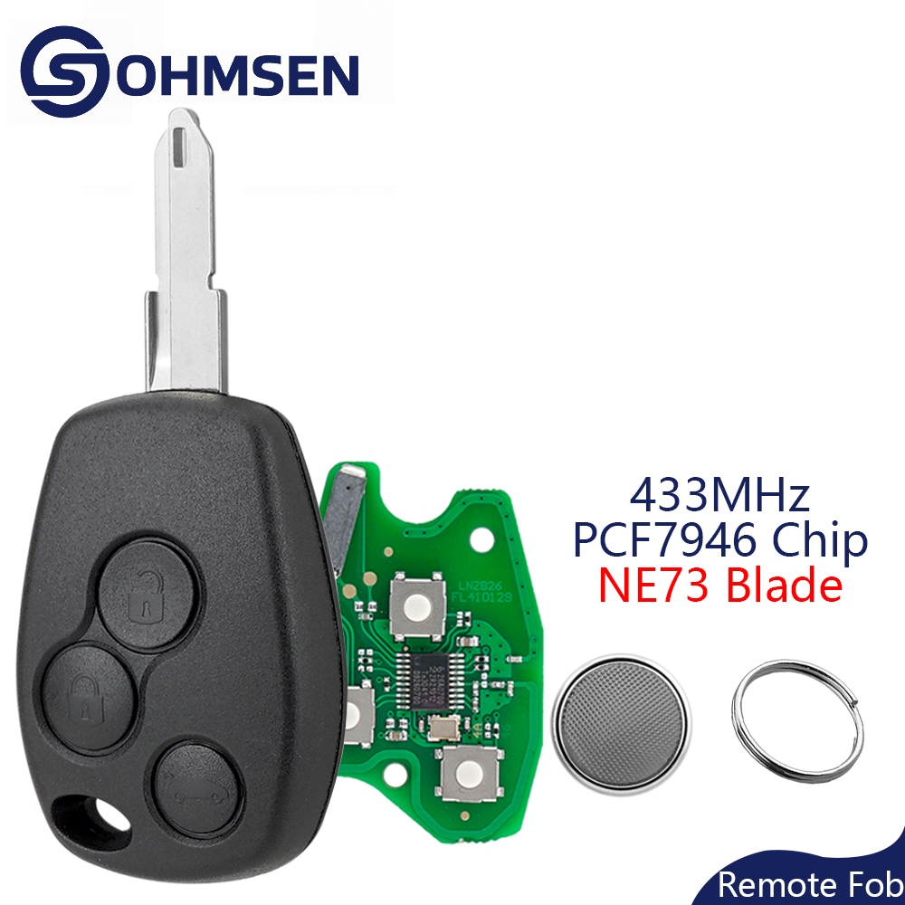 Chave Remota 433Mhz PCF7946 ID46 3 Botões Renault Trafic Master Modus Clio Kangoo OHMSEN