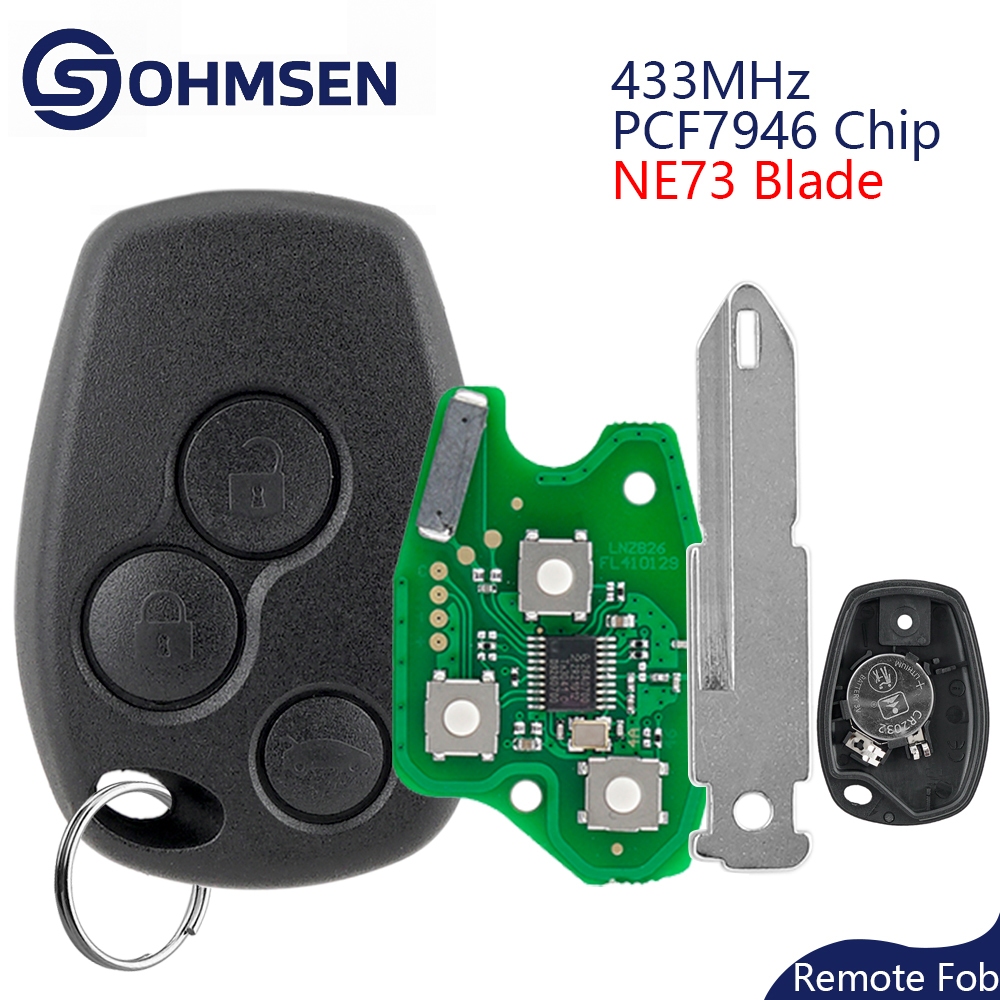 Chave Remota 433MHz PCF7946 3 Botões Renault Trafic Master Modus Kangoo Vauxhall Vivaro Movano OHMSEN