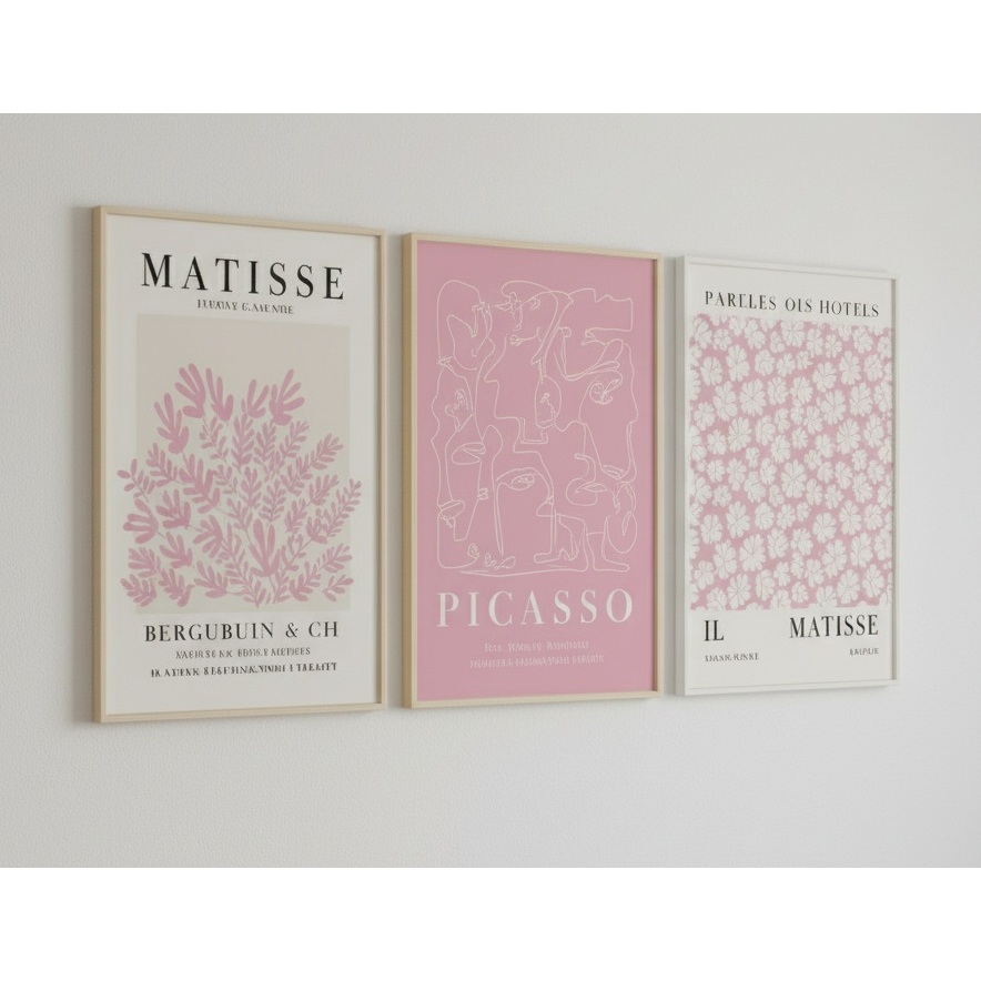 Quadros decorativos rosa 30x40 abstrata Sage Matisse, impressão Picasso quarto sala  (3 peças) 30x40
