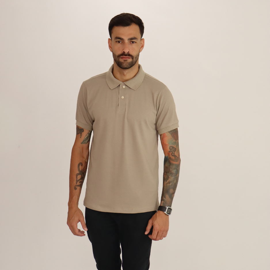 1 Camisa Polo Masculina Lisa Premium Pique Basica Lisa com Elastano  Casual - Trabalho / CINZA SAGE