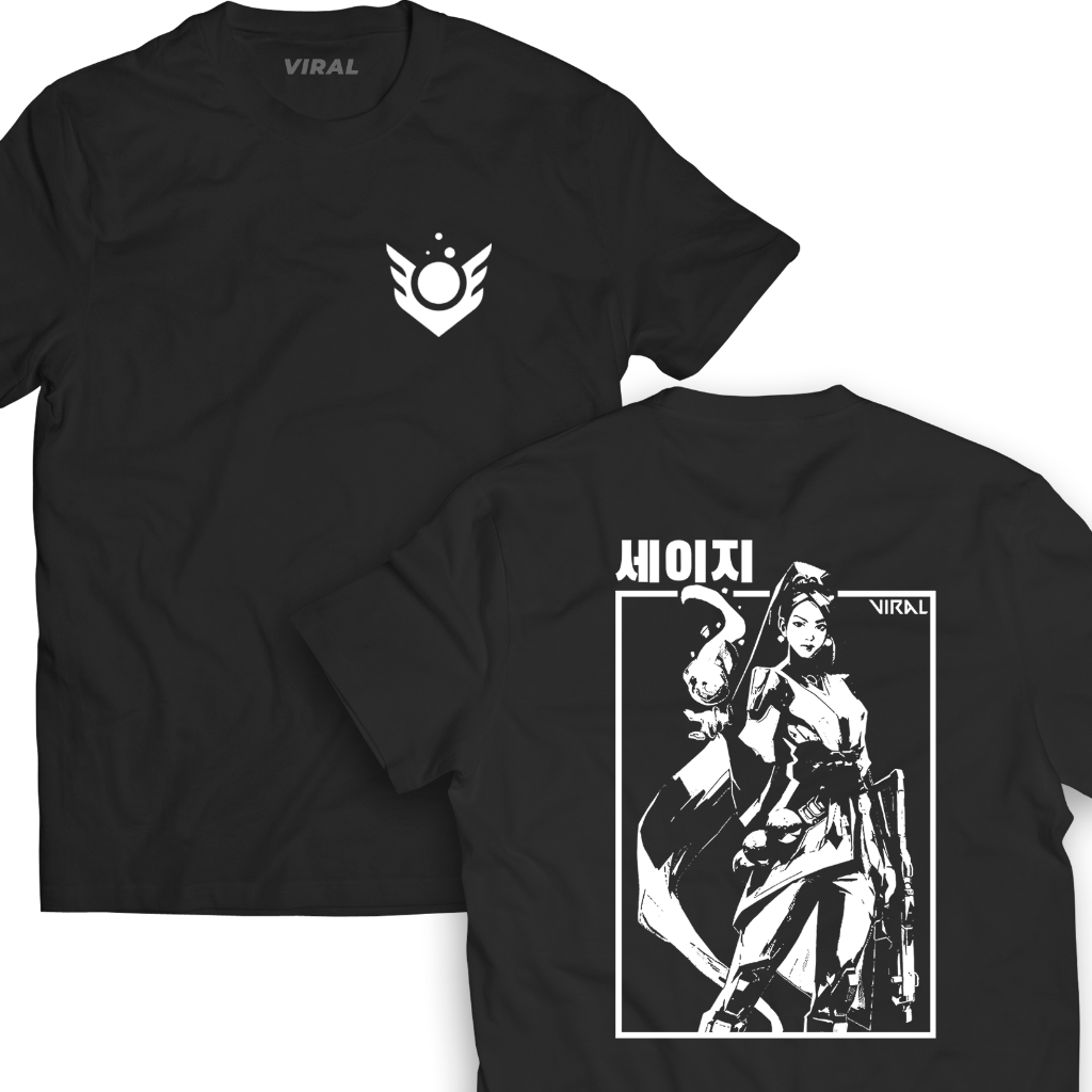 Camiseta Valorant Sage Frente e Costas T-shirt Sentinela FPS Unissex Alternative Viral