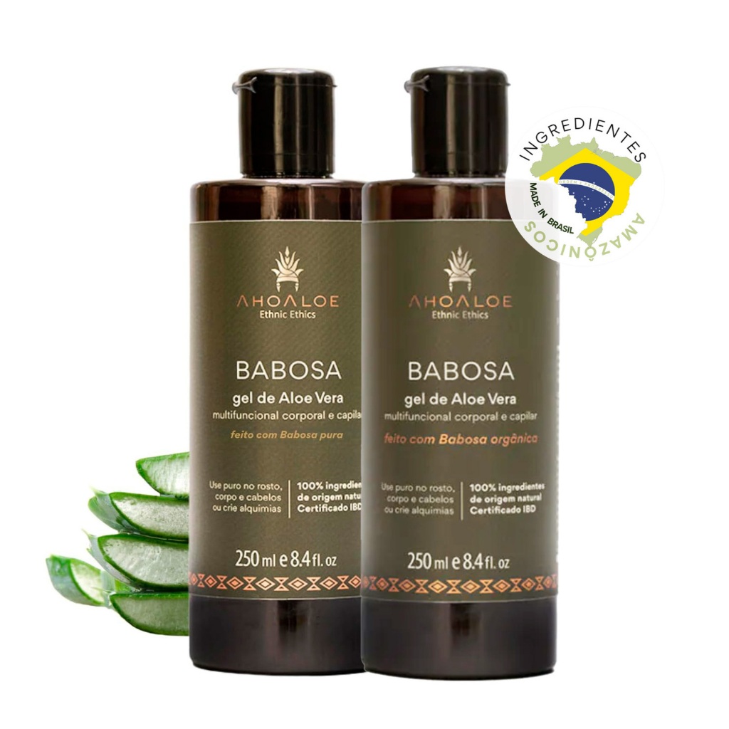 Kit Gel de Babosa AhoAloe – Aloe Vera, Puro e Processado em 24hs após a colheita, use no cabelo, rosto e corpo