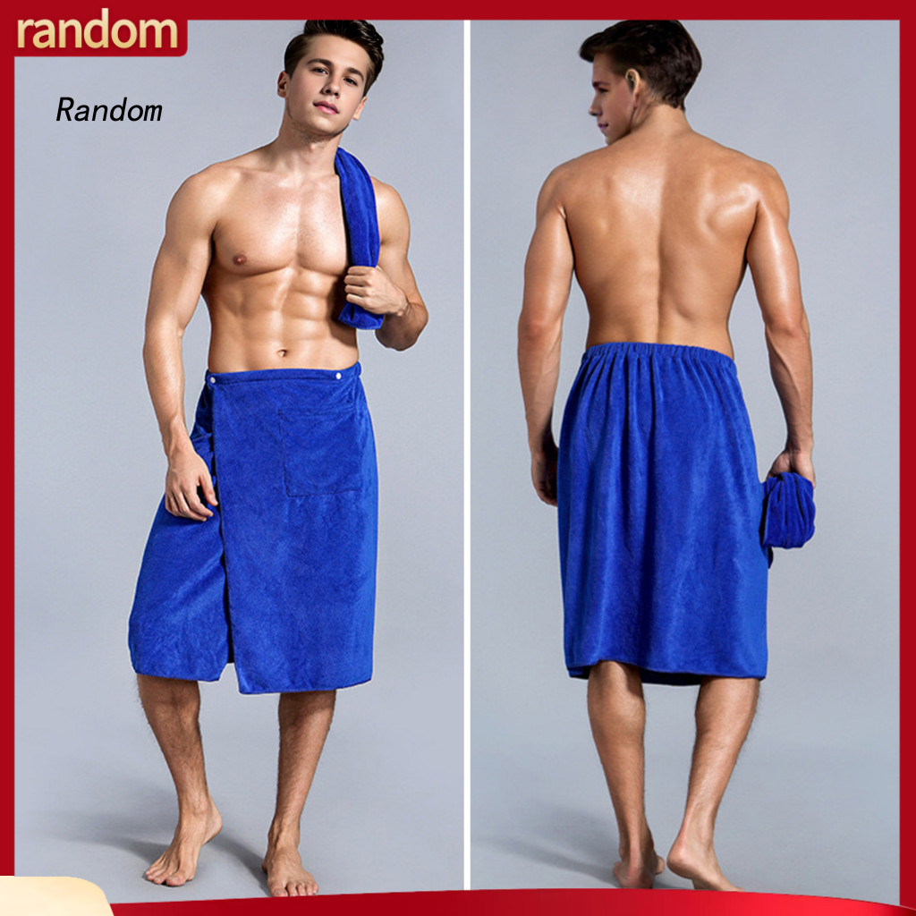 Men Bath Towel with Pocket Men’s Microfiber Absorbent Quick-dry Soft Comfortable Wrap Elastic Buttons for Travel Home