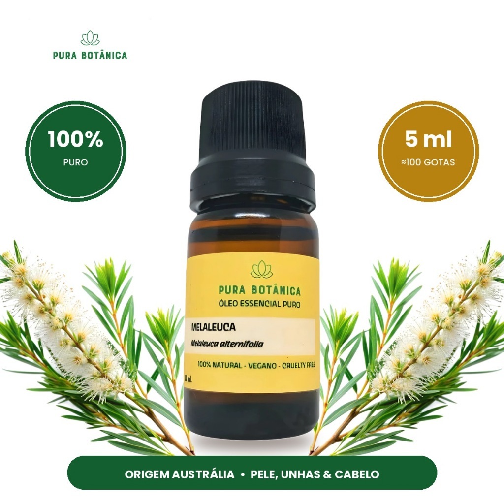 Óleo Essencial de Melaleuca Tea Tree 100% Puro 5ml Acne Espinhas Pele Oleosa Micose Unha Caspa Cabelo Aromaterapia