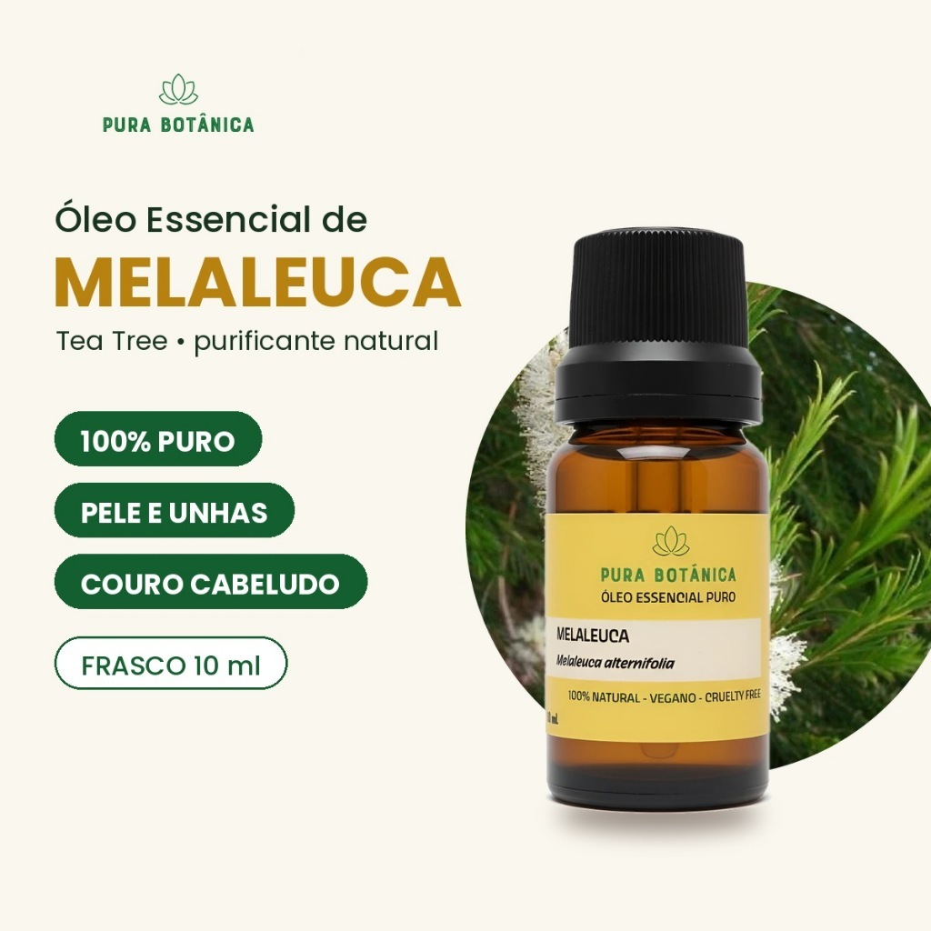 Óleo Essencial de Melaleuca Tea Tree 100% Puro 10ml Acne Espinhas Pele Oleosa Micose Unha Caspa Cabelo Aromaterapia
