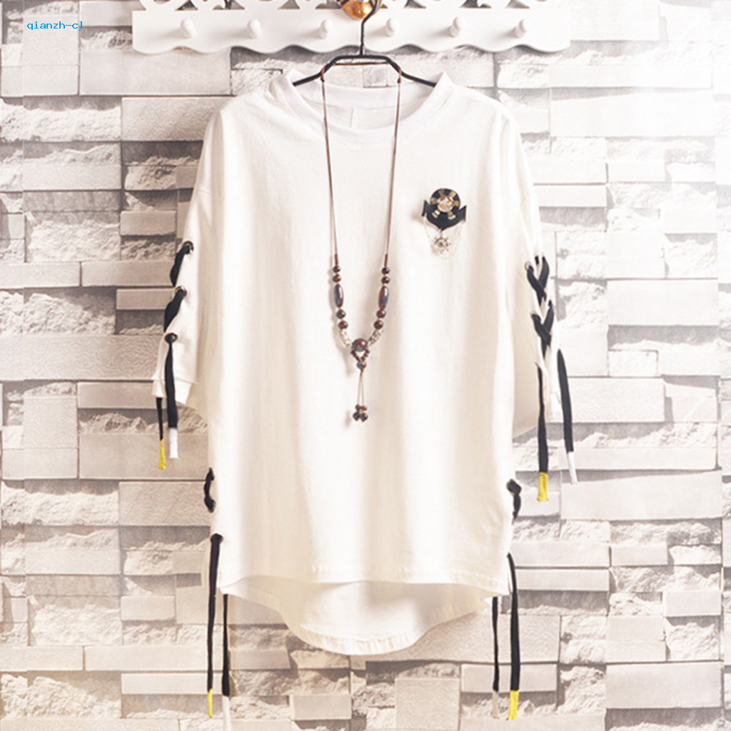 Personalized Men T-shirt Summer Shirt Men’s Lace-up Half Sleeve Loose Fit Hip Hop Streetwear O-neck Soft Breathable To