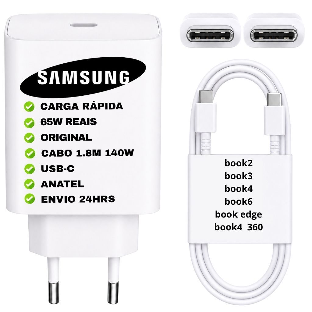 Carregador Original Samsung 65w Galaxy Book2 Book3 Book4 360 Notebook Super Rápido