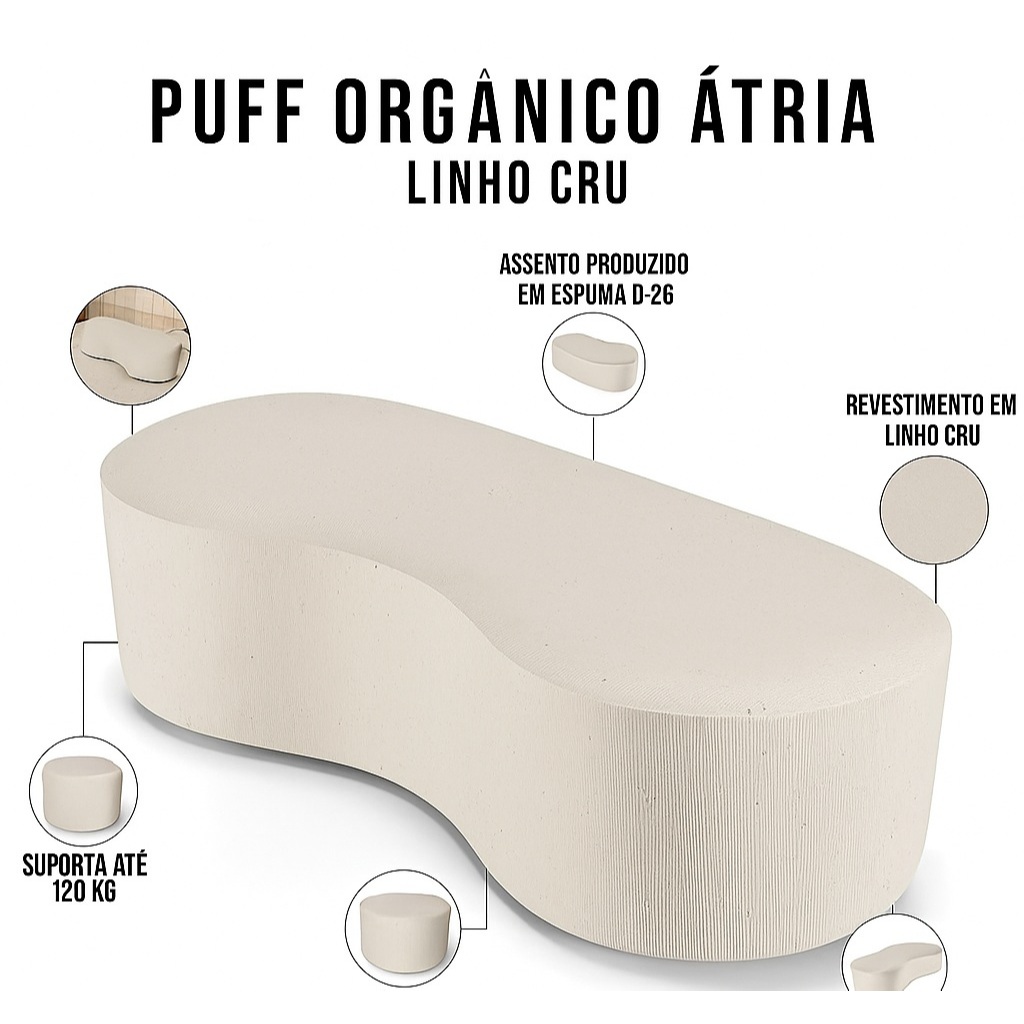 ✨ Puff Atria Decorativo em Linho Natural – 🛋️ Conforto Premium & Design Sofisticado