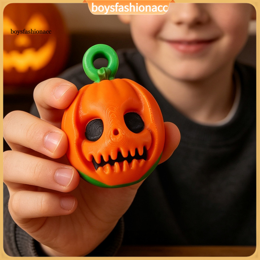 Rotating Halloween Pumpkin Fidget Toy Keychain – Stress Relief Ghost Face Spinner 3d Printed Cute Pendant for Kids Adu