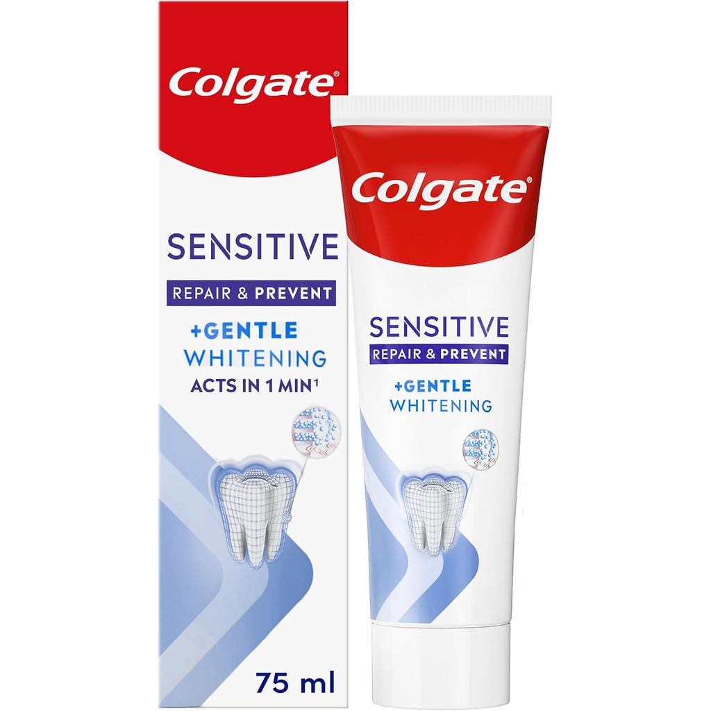 Pasta de Dente Colgate Sensitive Repair & Prevent + Gentle Whitening 75ml, Pasta de Dente para Dentes Sensíveis, Atua em