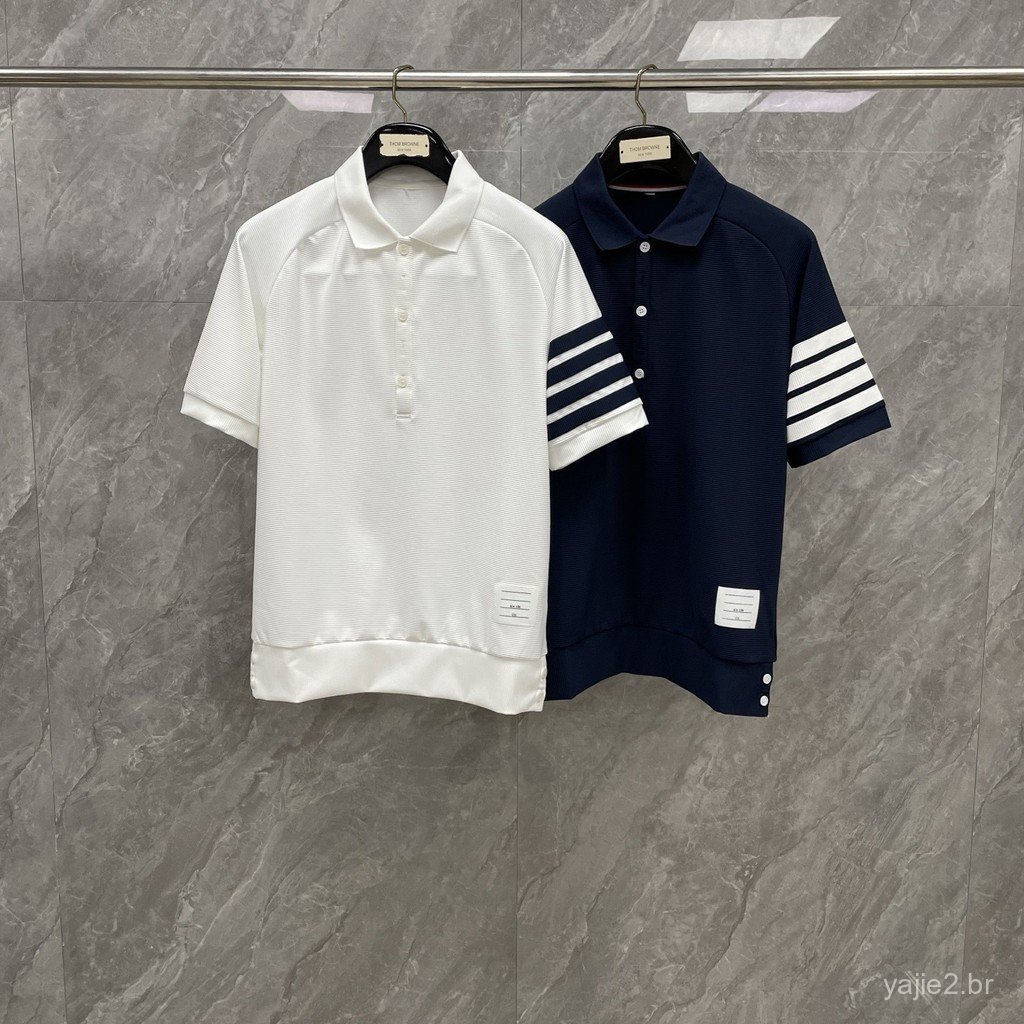 M245 Summer new style four-stripe water ripple fabric lapel shirt Polo Short-sleeved shirt and suit combination