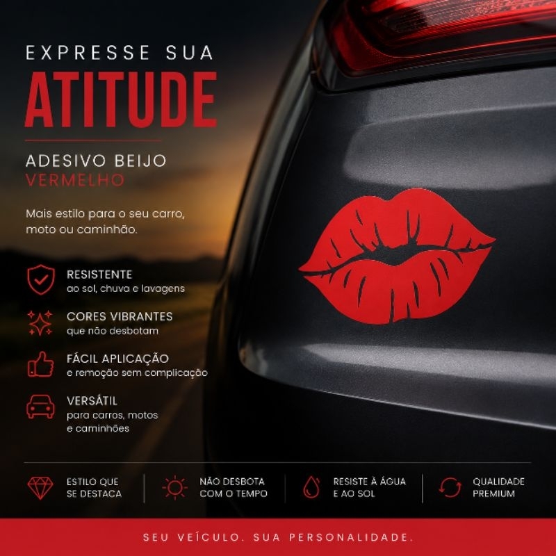 adesivo beijo batom vermelho boca para carro moto e caminhão