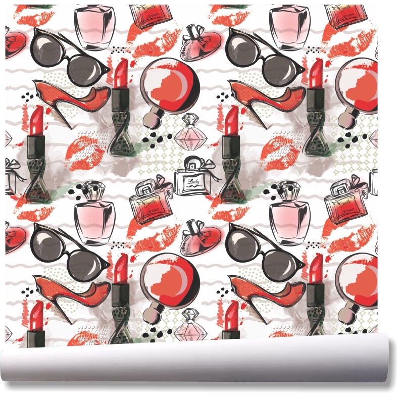 Papel De Parede Adesivo Beleza Perfume Maquiagem Batom A245