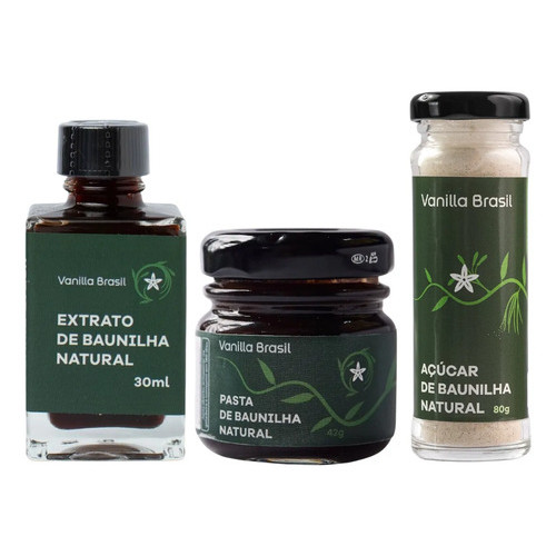 Kit Confeitaria Gourmet Açúcar Baunilha 80g Extrato Baunilha 30ml Pasta Baunilha 42g Vanilla Brasil