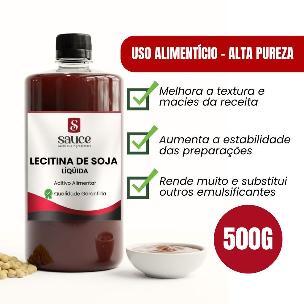 Lecitina de Soja Líquida 500g – Emulsificante Alimentício para Panificação e Doces – Uso Profissional