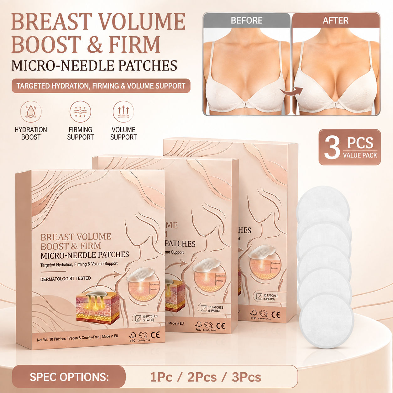 Advanced Chest Care Patch 10 Unidades – Ajuste Amigável à Pele, Vitamina E & Gengibre, Fórmula com Alantoína