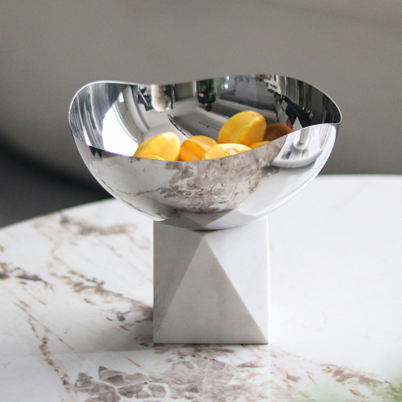 J320 Light luxury marble fruit bowl, decorative piece for model homes and clubs, irregular small round snack and dried f