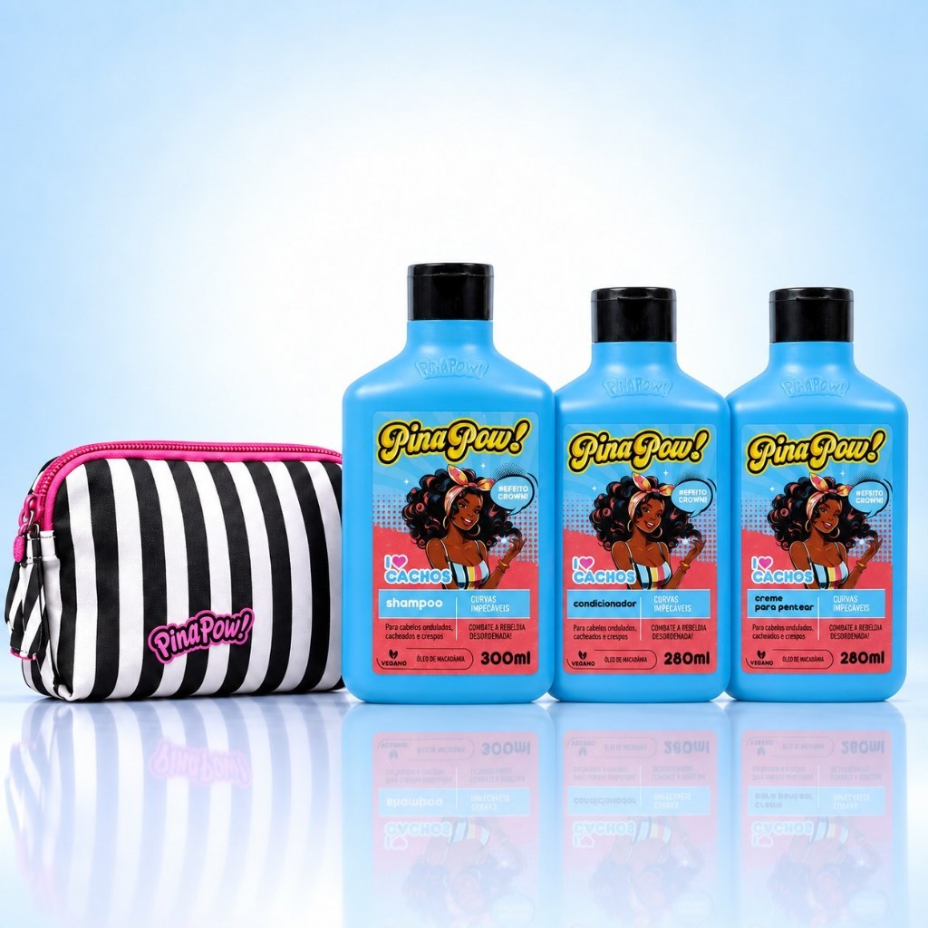 Kit I Love Cachos Pinapow Shampoo Condicionador Creme De Pentear E Necessaire Estrela | Hidratação Definição Brilho