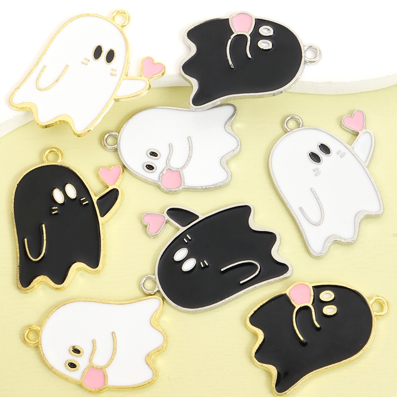 10 Peças Amuletos De Liga De Óleo De Gotejamento Fantasma De Mão Preto E Branco De Halloween , Colar De Moda Pulseira Br