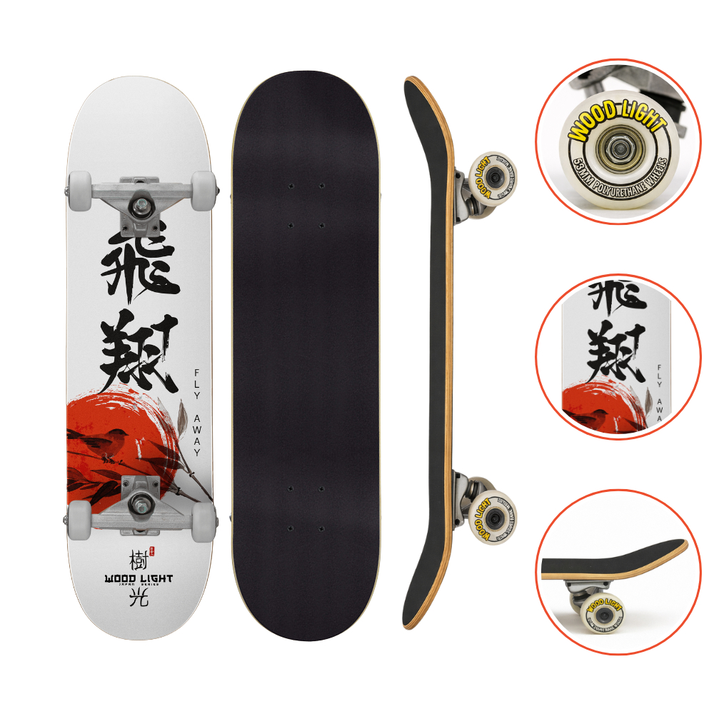 Skate Iniciante Completo Japan Bird Wood Light 8.0 Profissional Shape Street Rolamento Abec 7 Infantil Adulto Ate 120kg