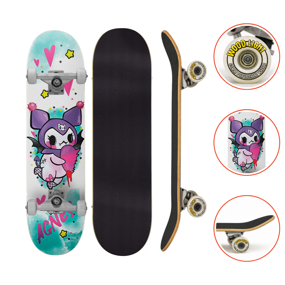 Skate Iniciante Completo Com Parceria Agnes Melo Wood Light 8.0 Profissional Street Shape Rolamento Abec 7 Ate 120kg