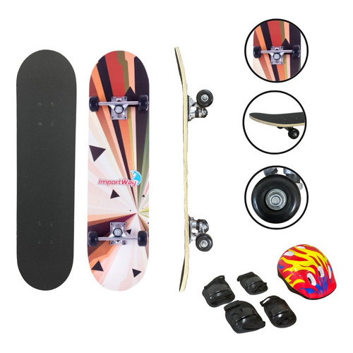 Skate Infantil 31 Shape Madeira C/ Kit Proteção Importway