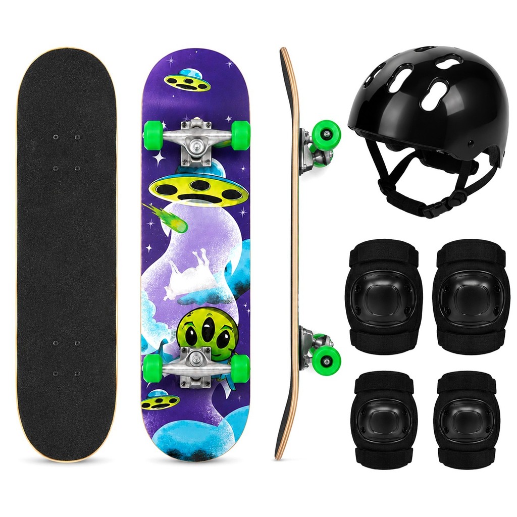 Skate Infantil Com Acessórios Shape Holográfico Alienígena Para Iniciantes 80 Kg