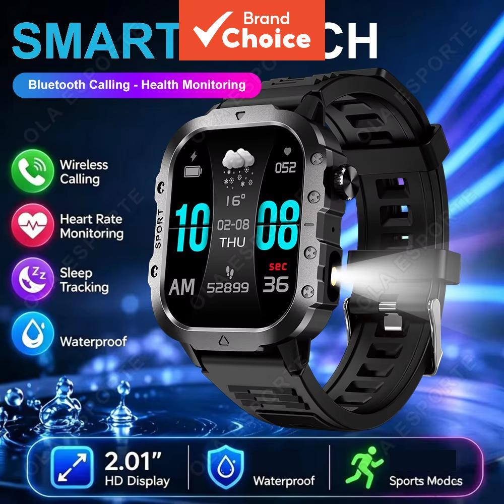 Novo para Android Smartwatch Masculino com Lanterna à Prova D'Água, Rastreador Esportivo Outdoor, Chamada Wireless