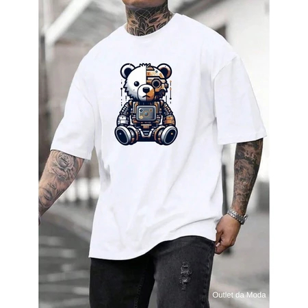 Camiseta Masculina Estampada Robô Metade Panda Camisa 100% Algodão