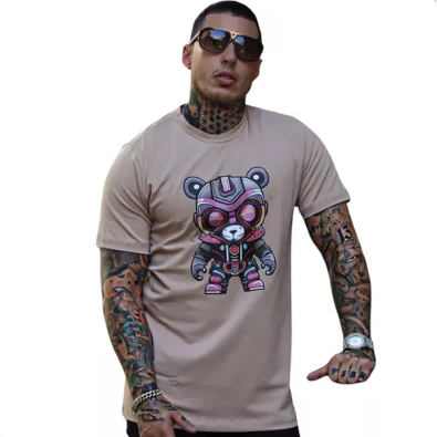 Camiseta Masculina Com Estampa De Urso Robô Tecido Premium 100% Algodão