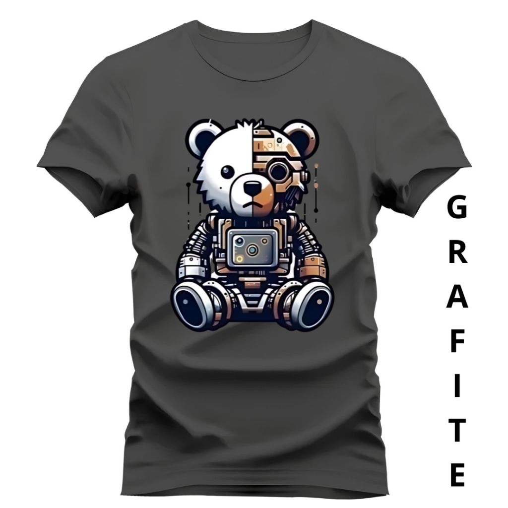 Camiseta Unissex Estampada Robô Metade Panda Camisa 100% Algodão Blusa De Envio Imediato