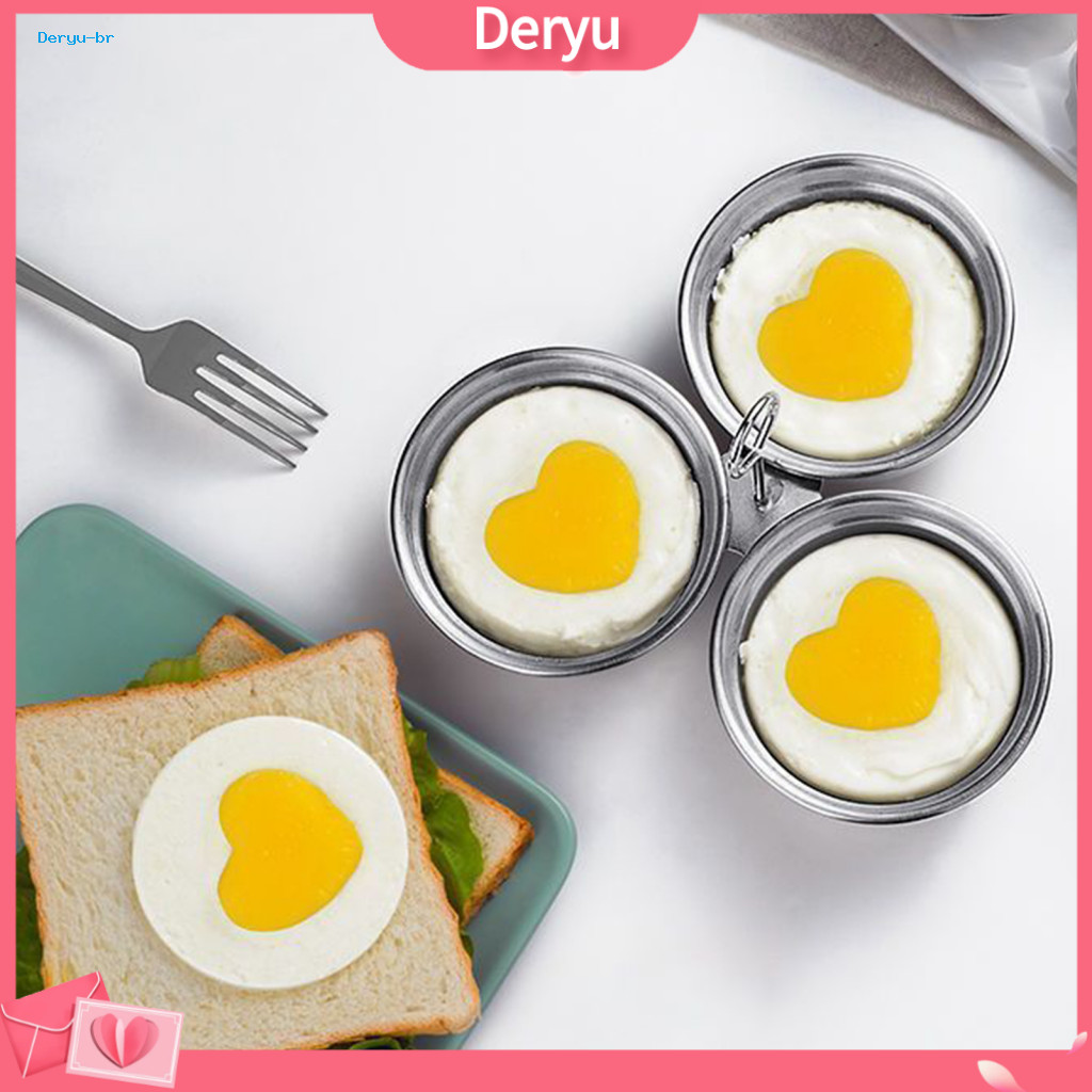 Cooking Gadget for Breakfast Egg Poacher Pan 3-cavity Stainless Steel Mold – 3-in-1 Non-stick Poached Rings with Handl