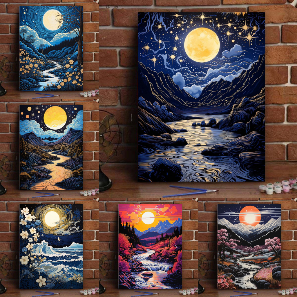 DROFE-Pintura Por Número-starry Céu Cenário-diy Números-gift-30 × 40cm 40 50cm