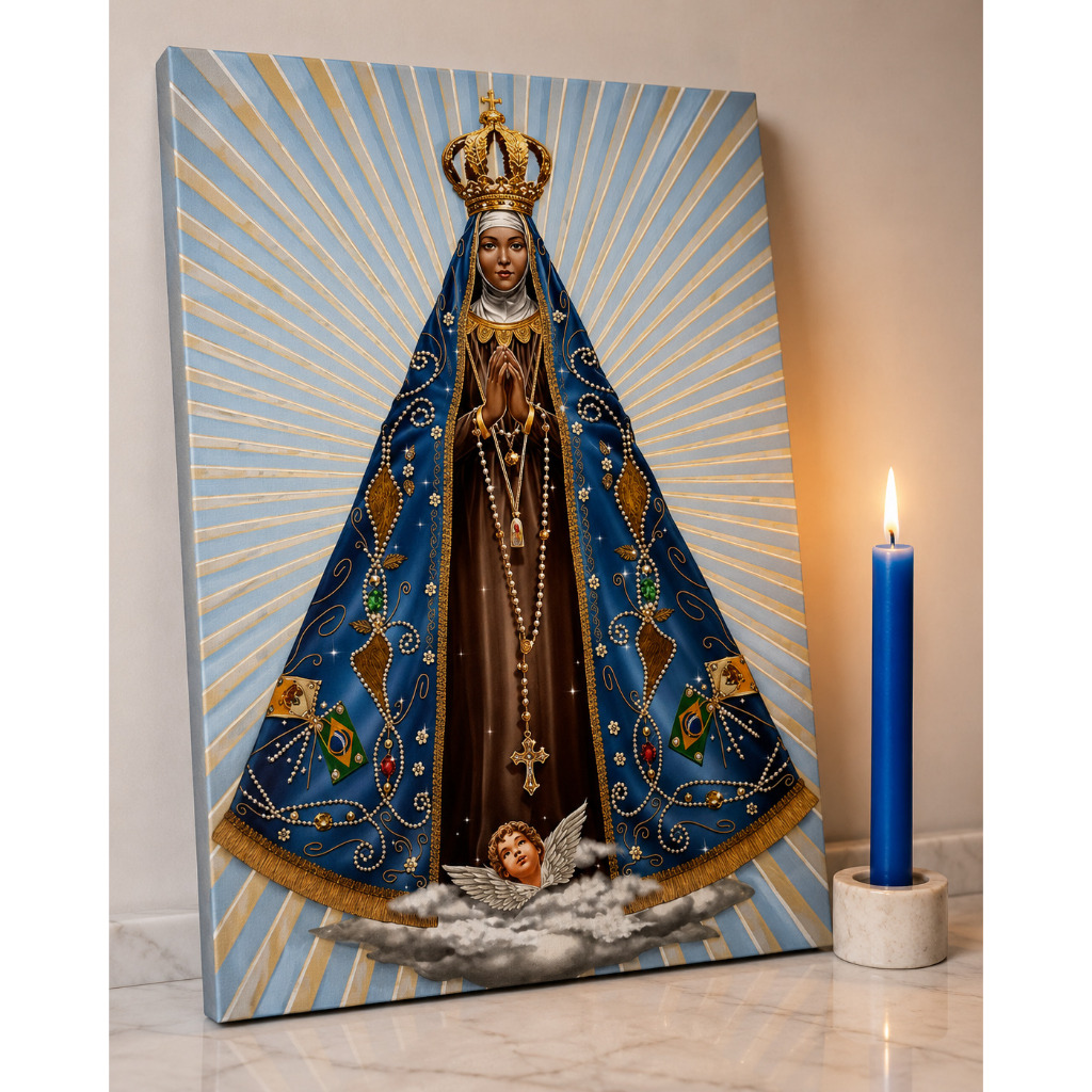 Quadro Decorativo Nossa Senhora Aparecida Rogai por nós Placa MDF