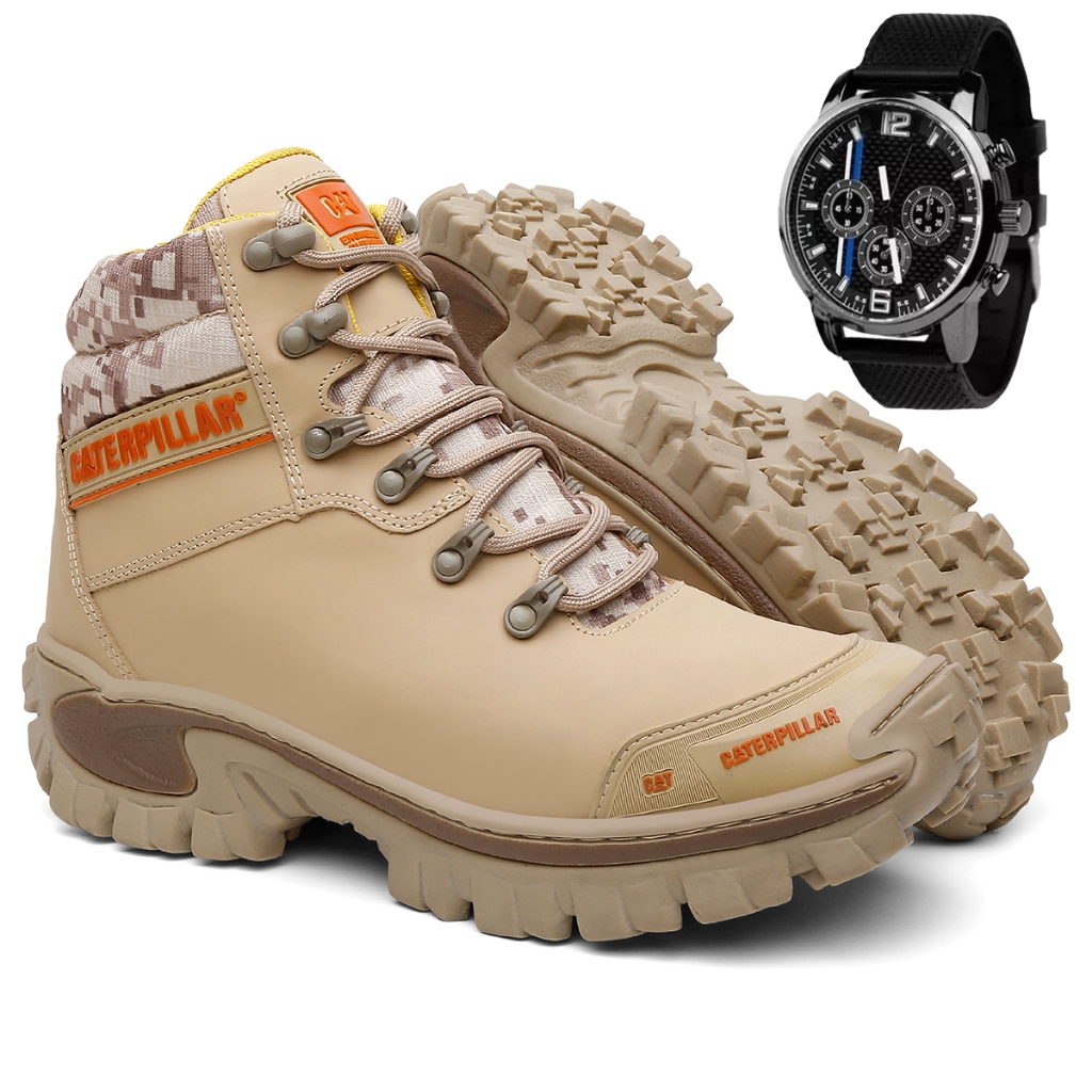 Bota Adventure Coturno Botina Masculino Casual Anatômico Couro Legítimo + Relógio Brinde