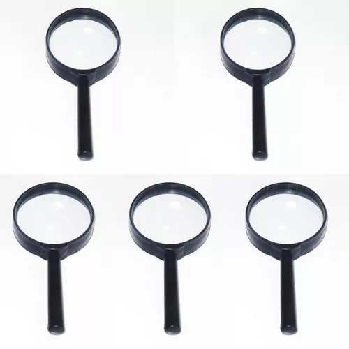 5 Unidades Lupas De Mão com Cabo - Lente Vidro Óptico 50mm 3x