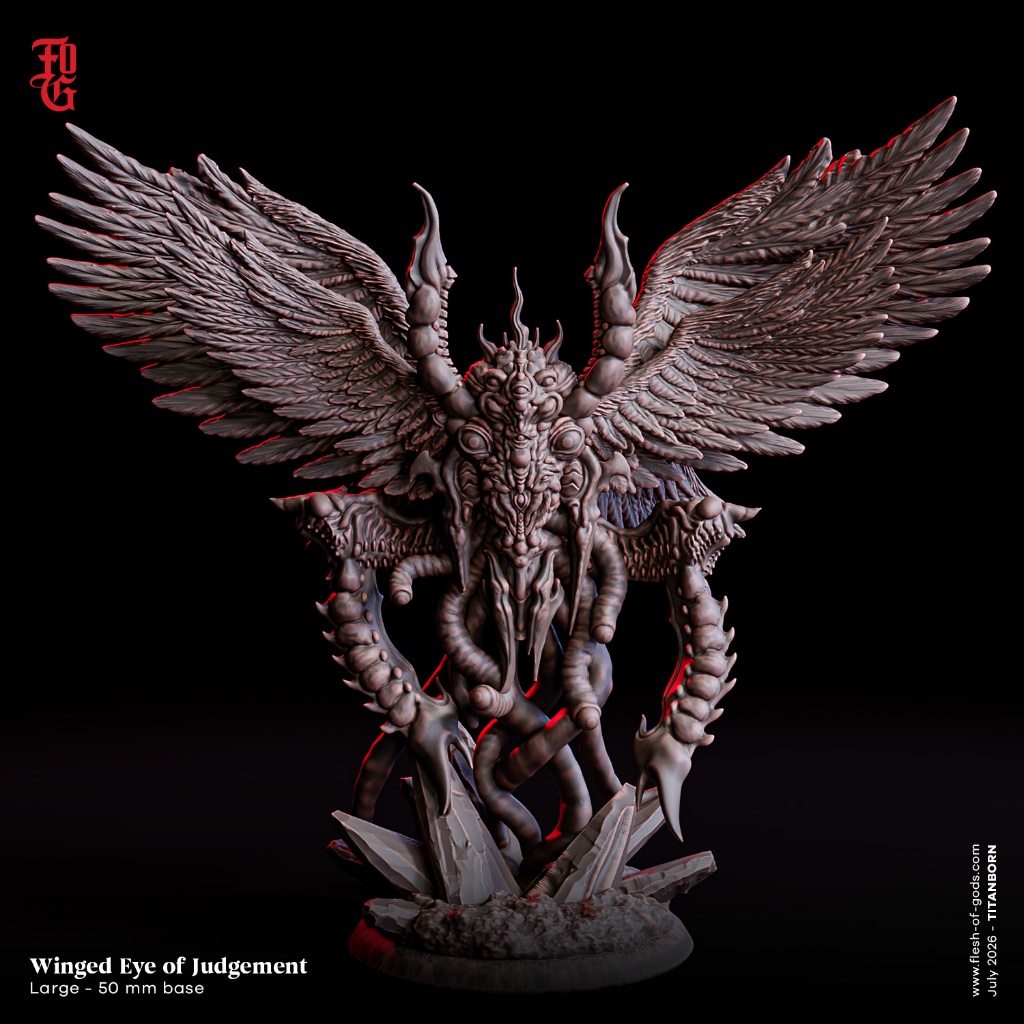 Miniatura Winged Eye Olho Alado Anjo Biblico Aberracao RPG D&D Tormenta20, 50mm Flesh of Gods Titanborn