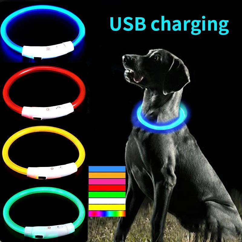 Coleira de Fibra Óptica LED Recarregável por USB para Animais de Estimação, Acessório Luminoso Anti-Perda para Cães, Col