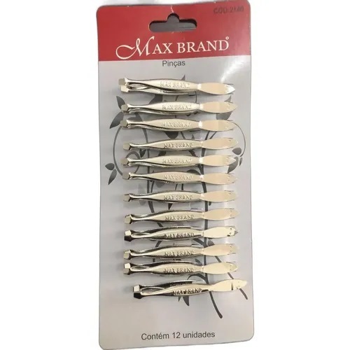 Kit 12 Pinças Max Brand Aço Ponta Reta
